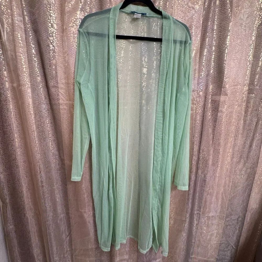Dream Out Sea Foam Green Long Mesh Sheer Swim Kimono Coverup 1X